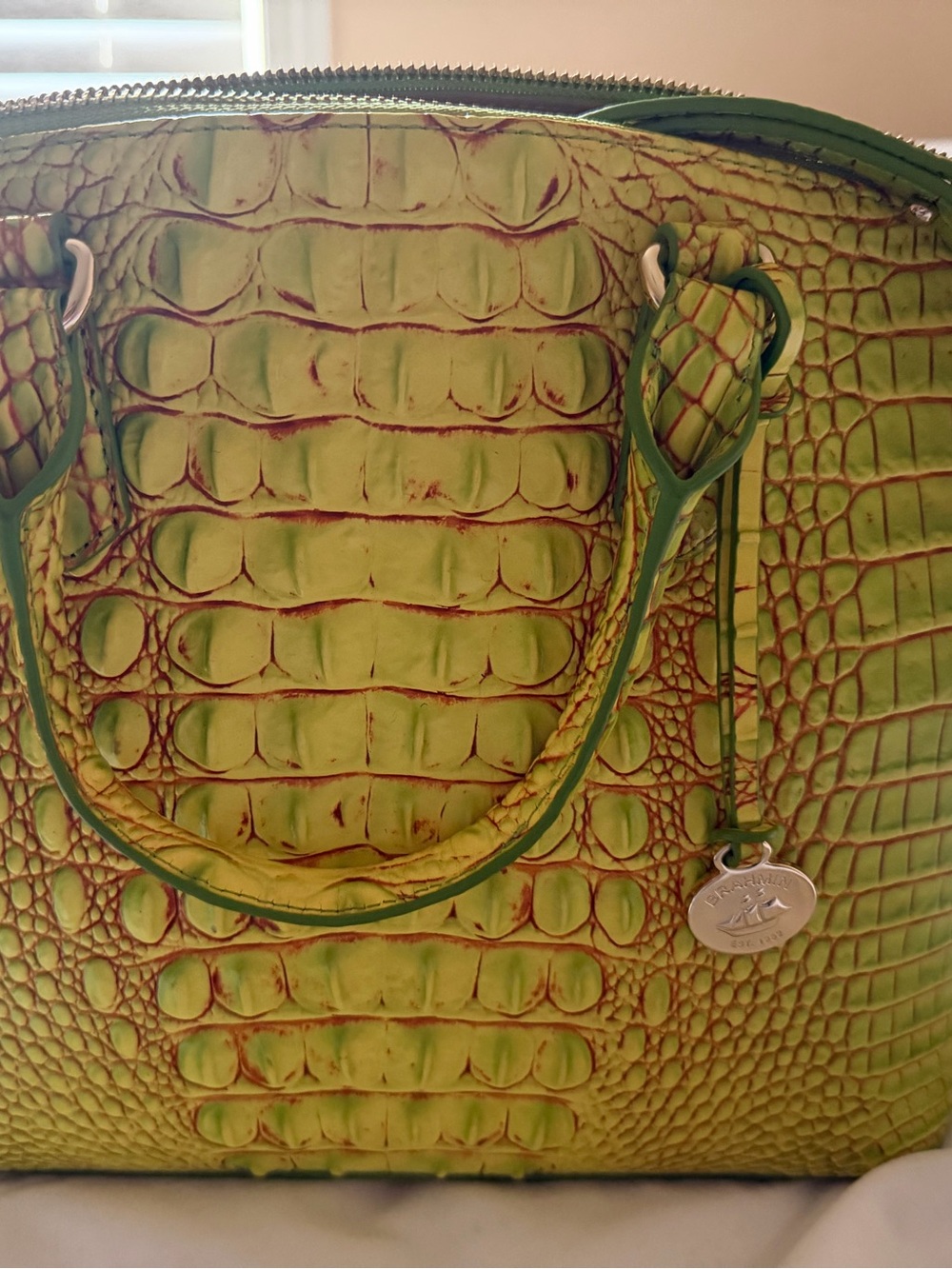 Brahmin Lime Green Croc-Embossed Leather Tote